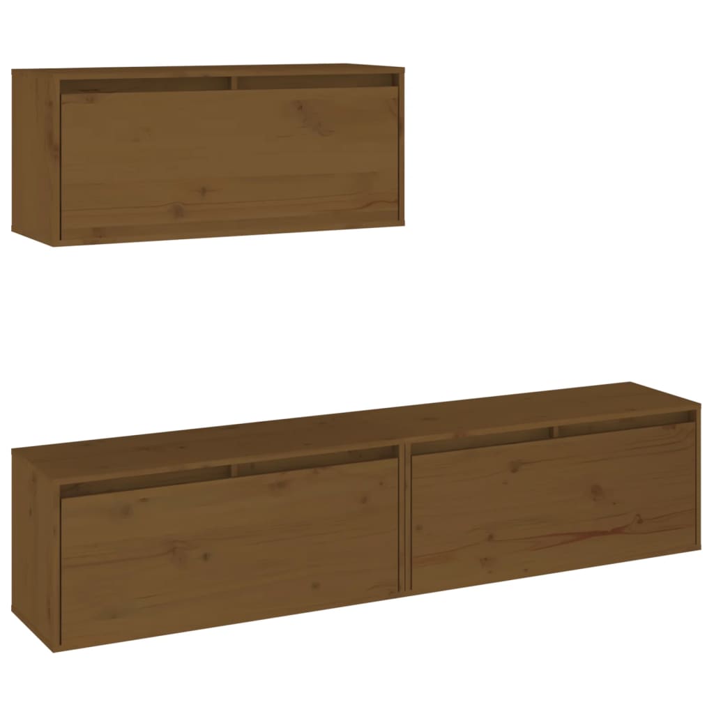 TV Cabinets 3 pcs Honey Brown Solid Wood Pine