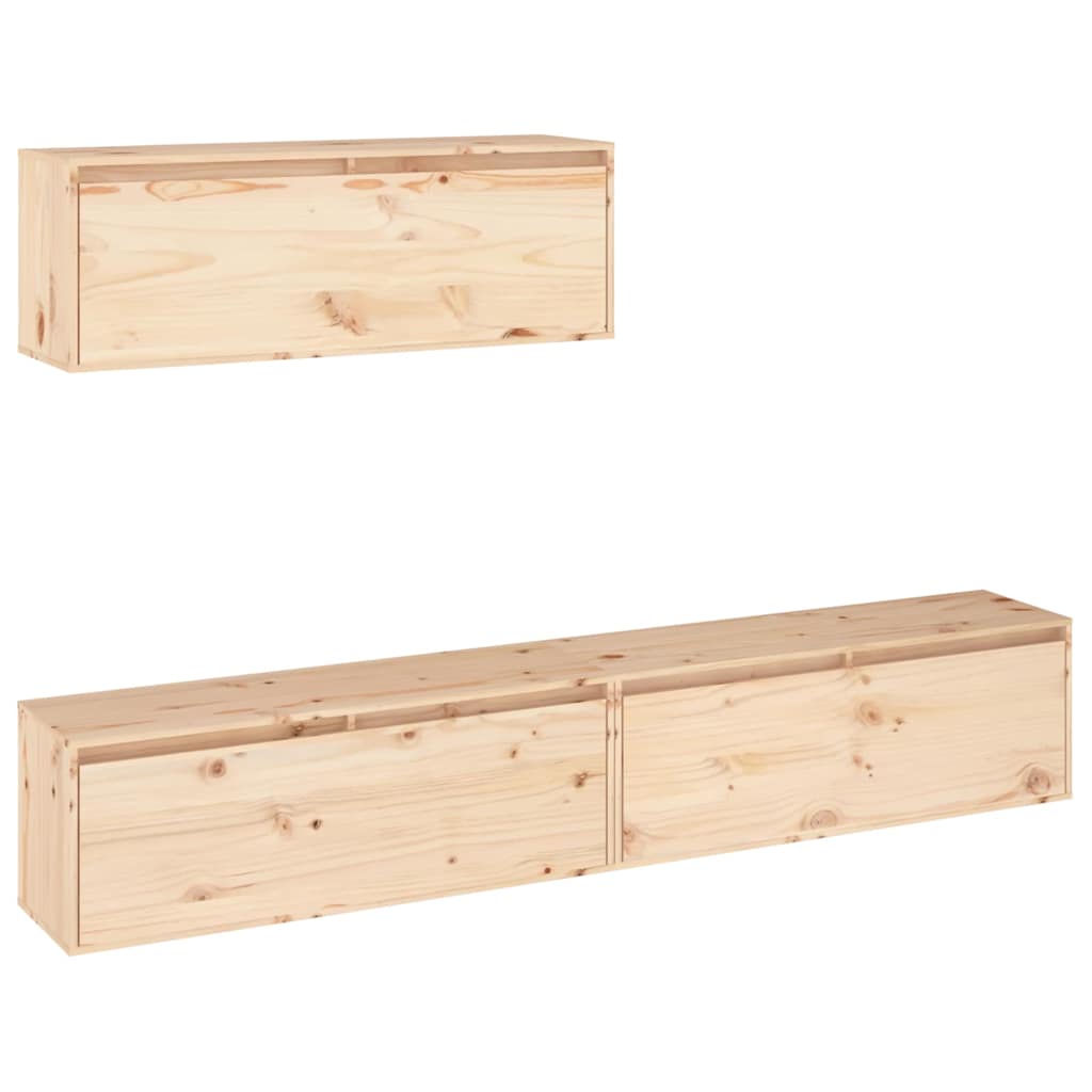 3 Piece TV Cabinet Set Solid Wood Pine
