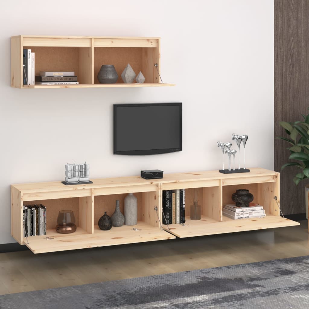 3 Piece TV Cabinet Set Solid Wood Pine