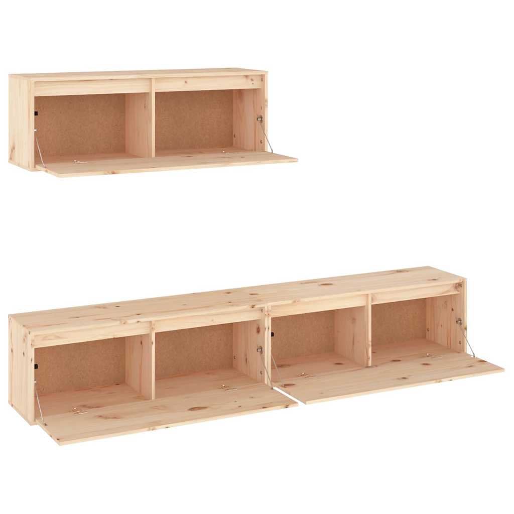 3 Piece TV Cabinet Set Solid Wood Pine