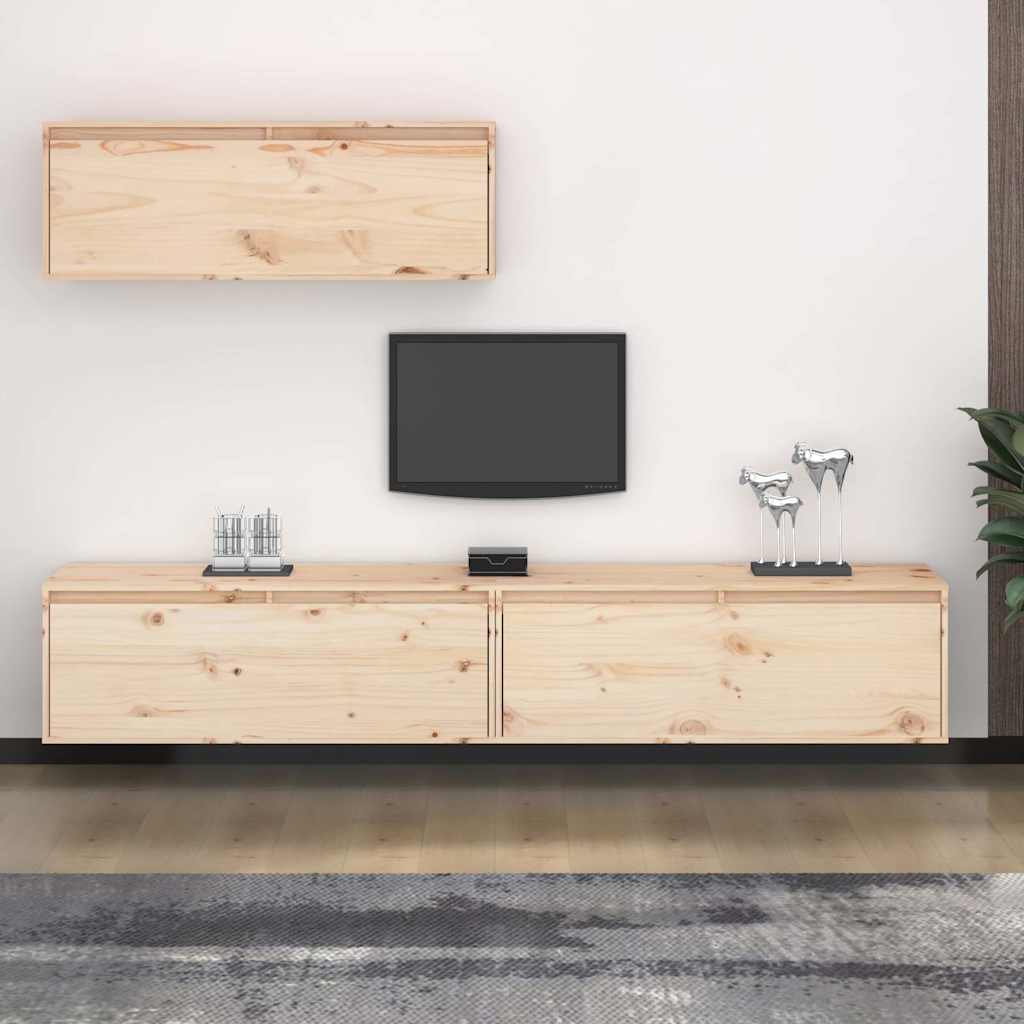 3 Piece TV Cabinet Set Solid Wood Pine