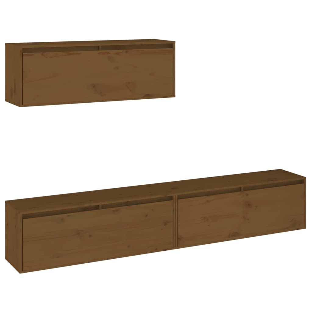 TV Cabinets 3 pcs Honey Brown Solid Wood Pine