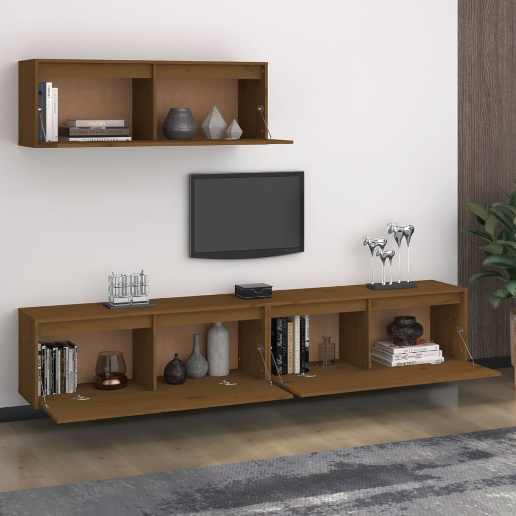 TV Cabinets 3 pcs Honey Brown Solid Wood Pine