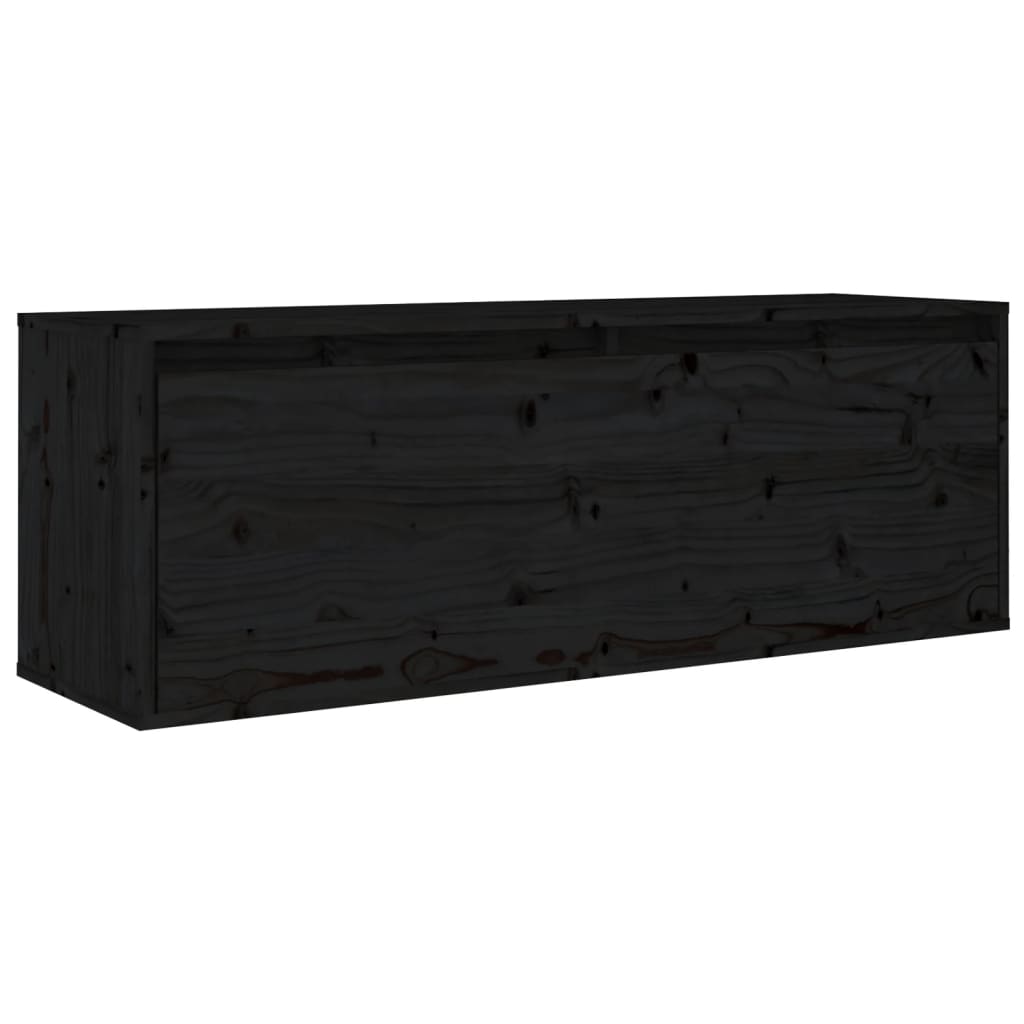 3 Piece TV Cabinet Set Black Solid Wood Pine