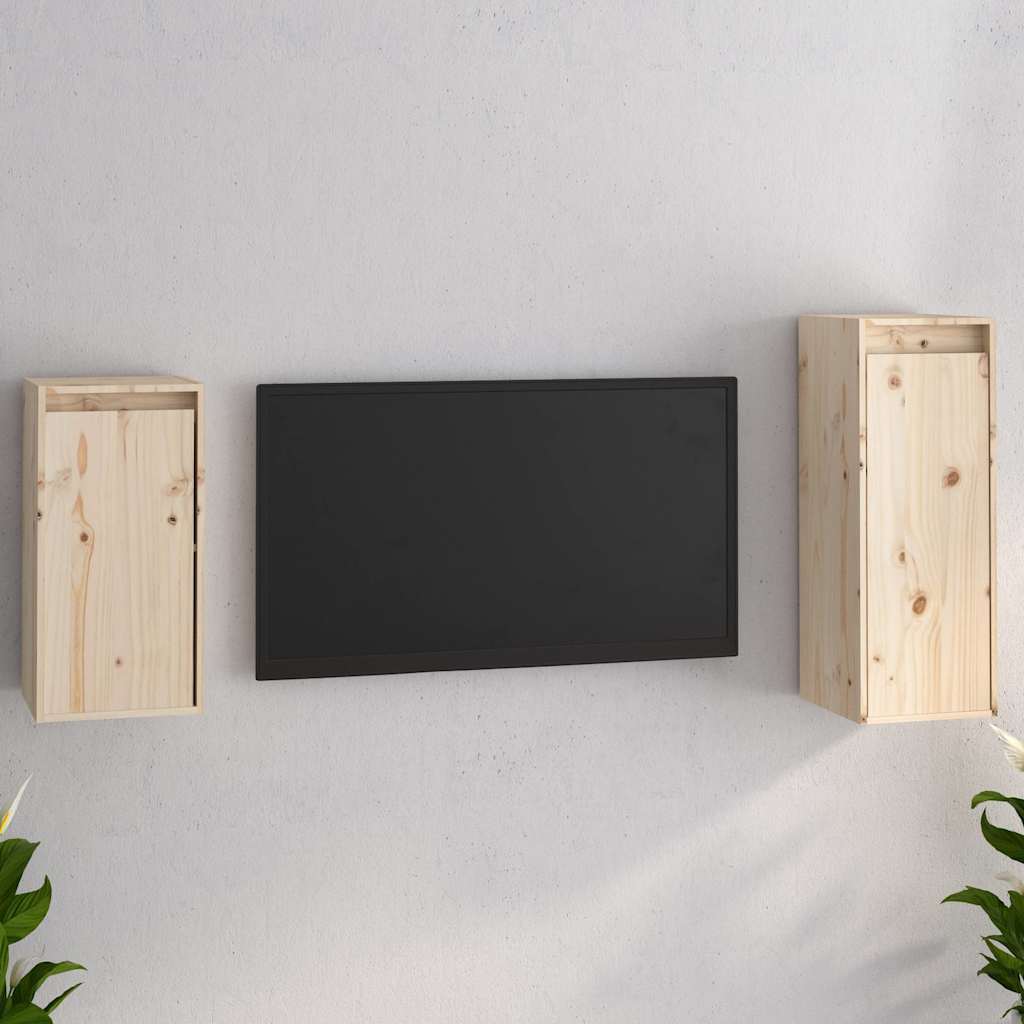 2 Piece TV Cabinet Set Solid Wood Pine