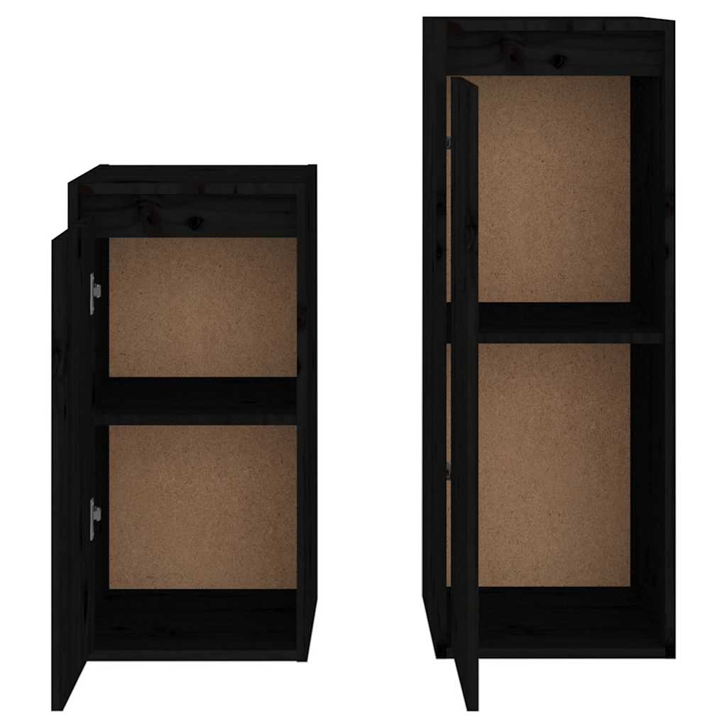 2 Piece TV Cabinet Set Black Solid Wood Pine