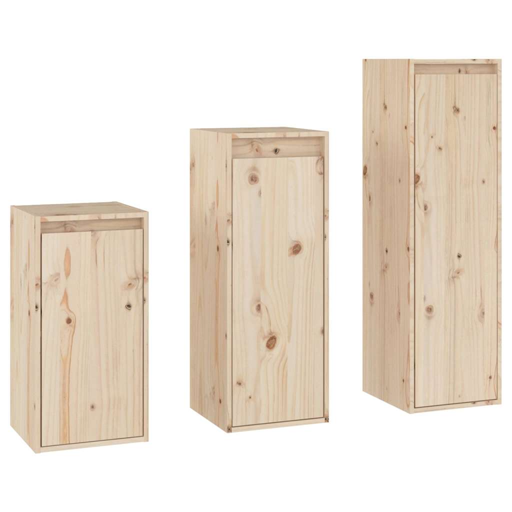 3 Piece TV Cabinet Set Solid Wood Pine