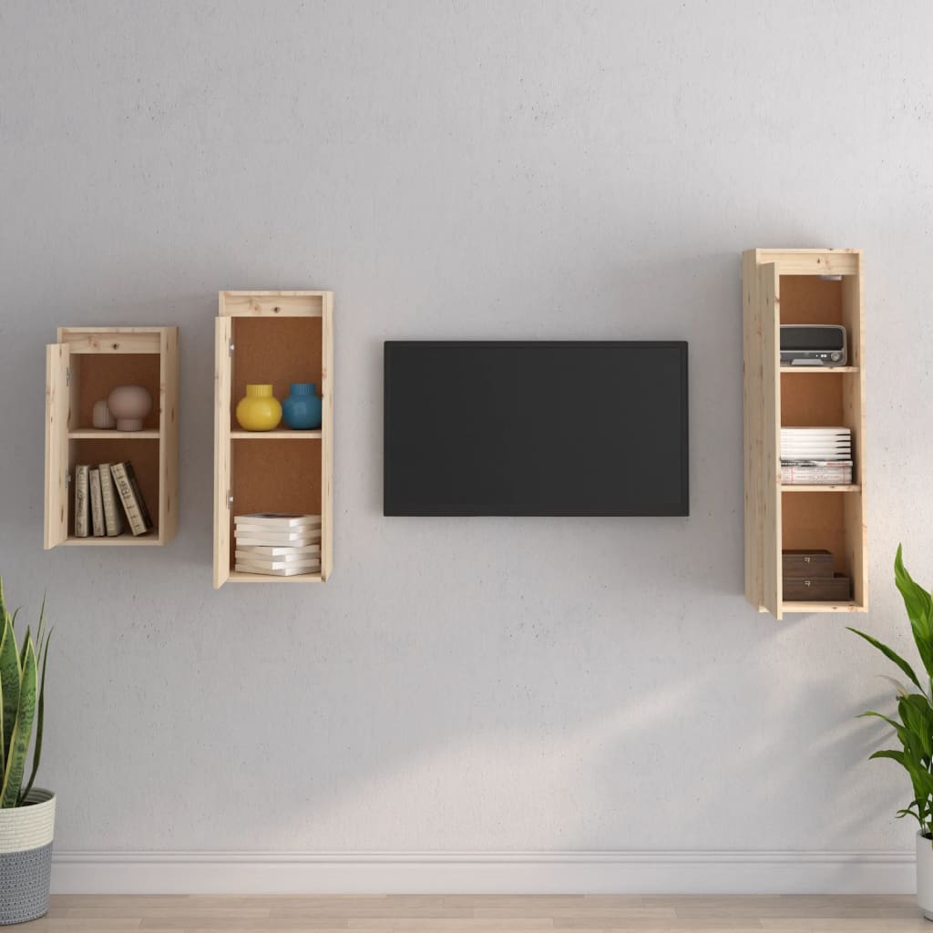 3 Piece TV Cabinet Set Solid Wood Pine