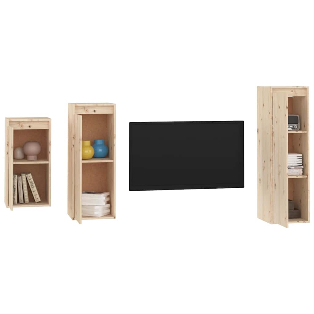 3 Piece TV Cabinet Set Solid Wood Pine