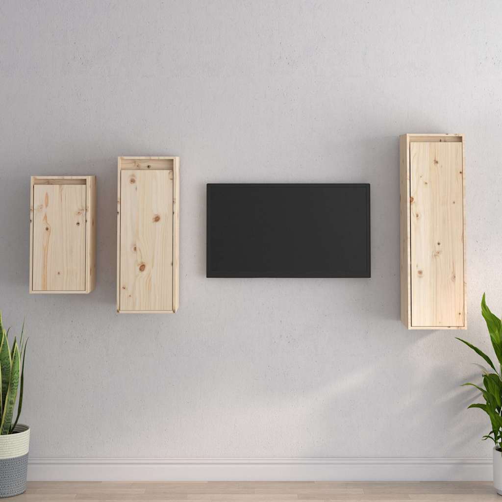 3 Piece TV Cabinet Set Solid Wood Pine