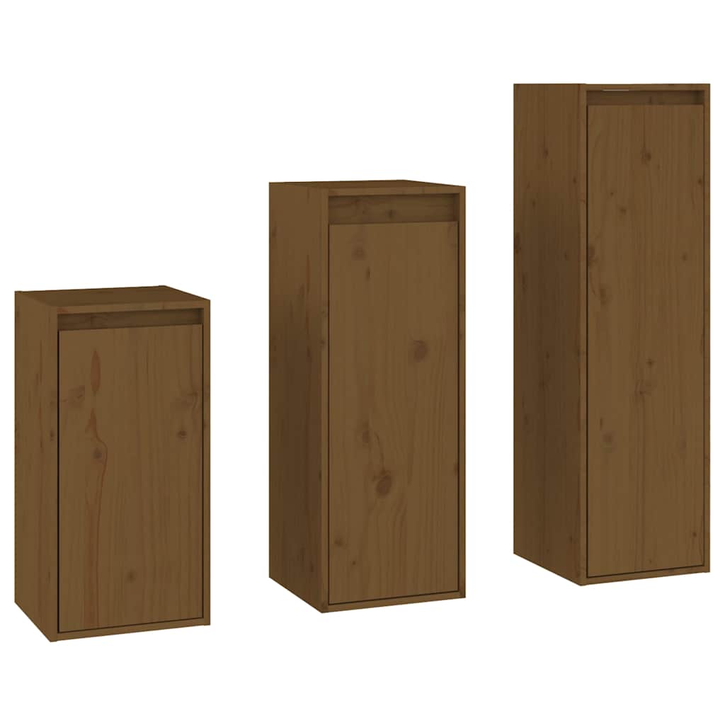 3 Piece TV Cabinet Set Honey Brown Solid Wood Pine