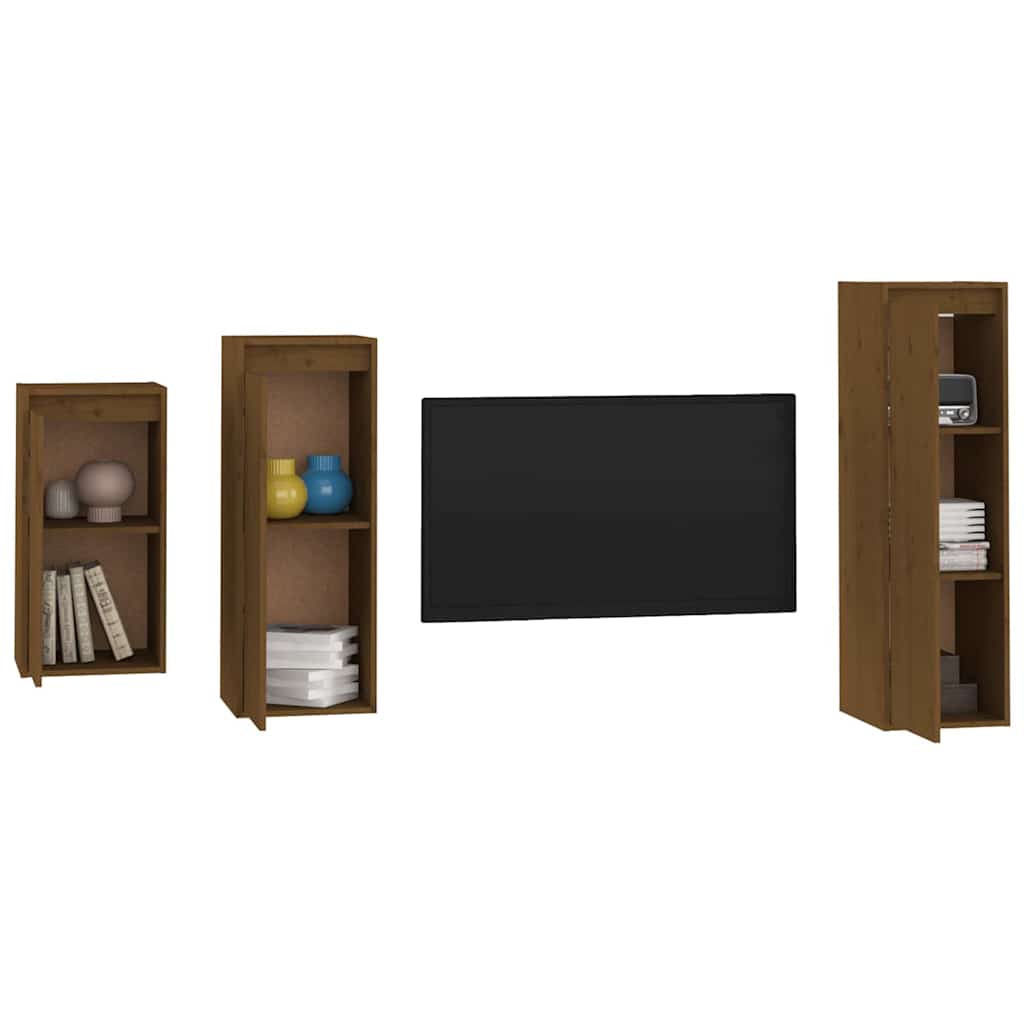 3 Piece TV Cabinet Set Honey Brown Solid Wood Pine