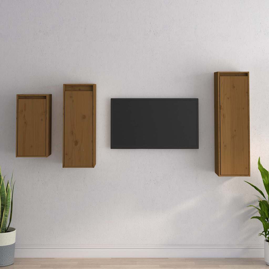 3 Piece TV Cabinet Set Honey Brown Solid Wood Pine