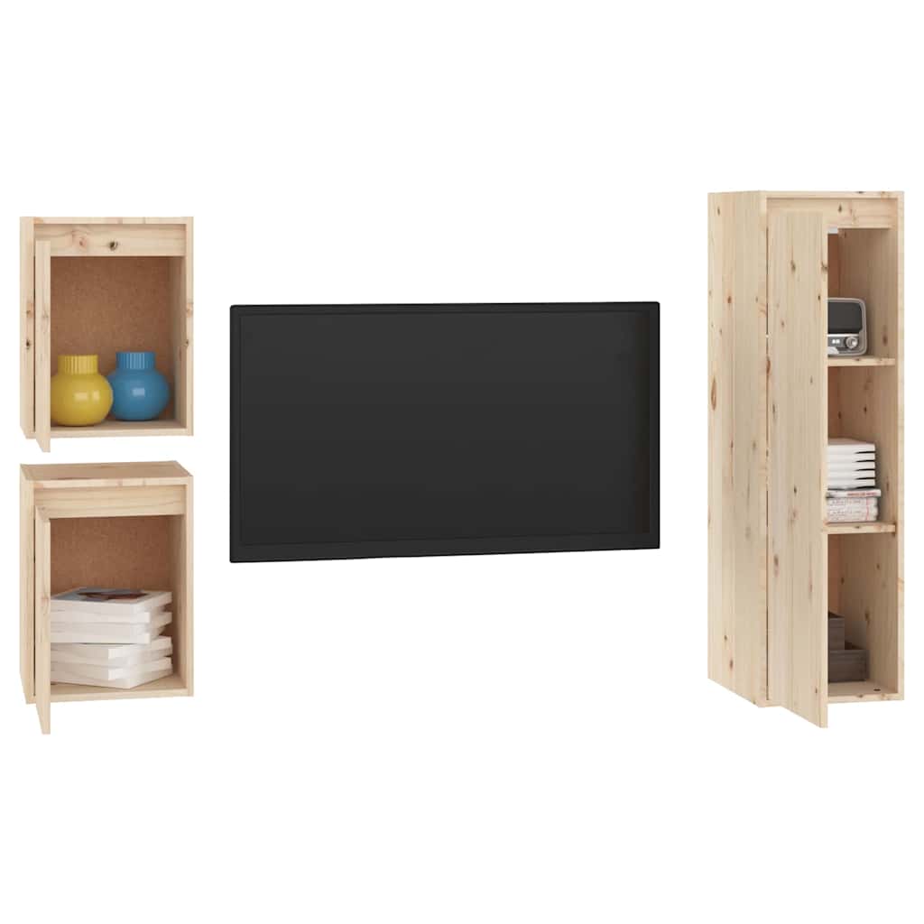 3 Piece TV Cabinet Set Solid Wood Pine