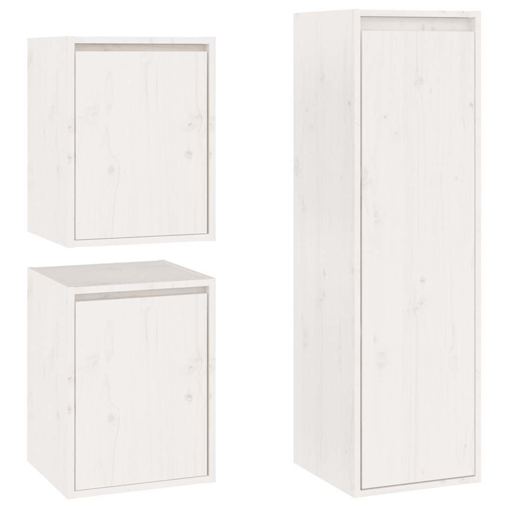 TV Cabinets 3 pcs White Solid Wood Pine