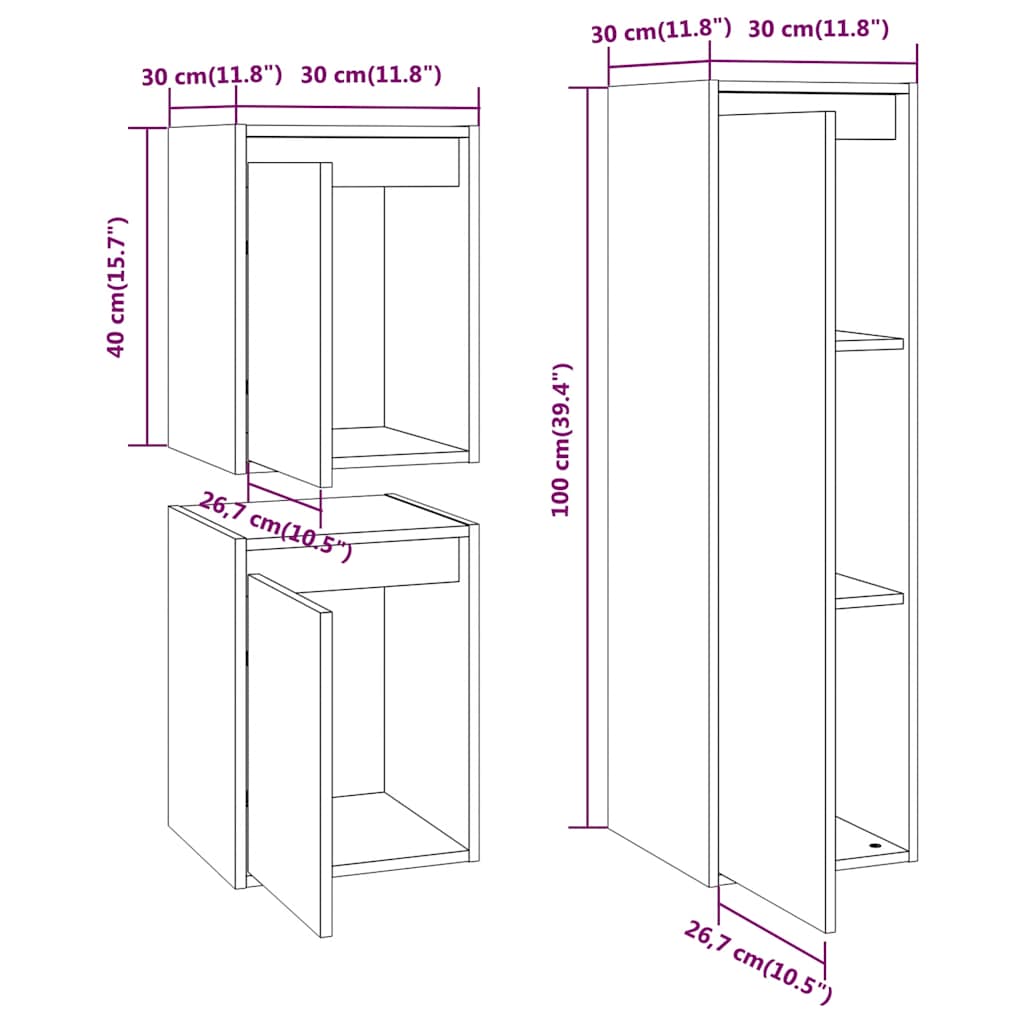 TV Cabinets 3 pcs White Solid Wood Pine