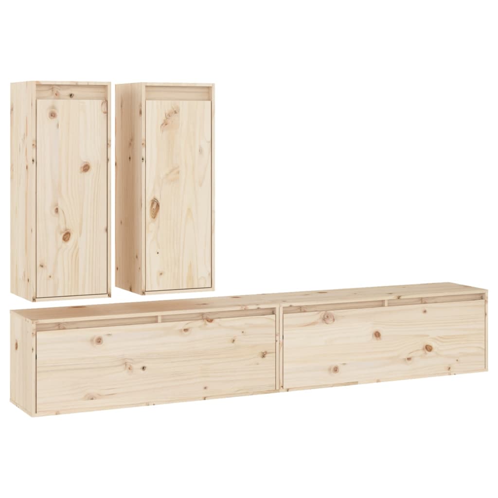 4 Piece TV Cabinet Set Solid Wood Pine