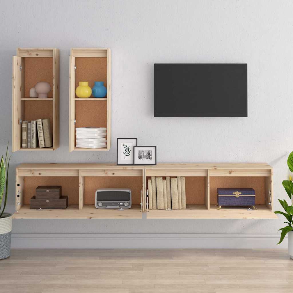 4 Piece TV Cabinet Set Solid Wood Pine