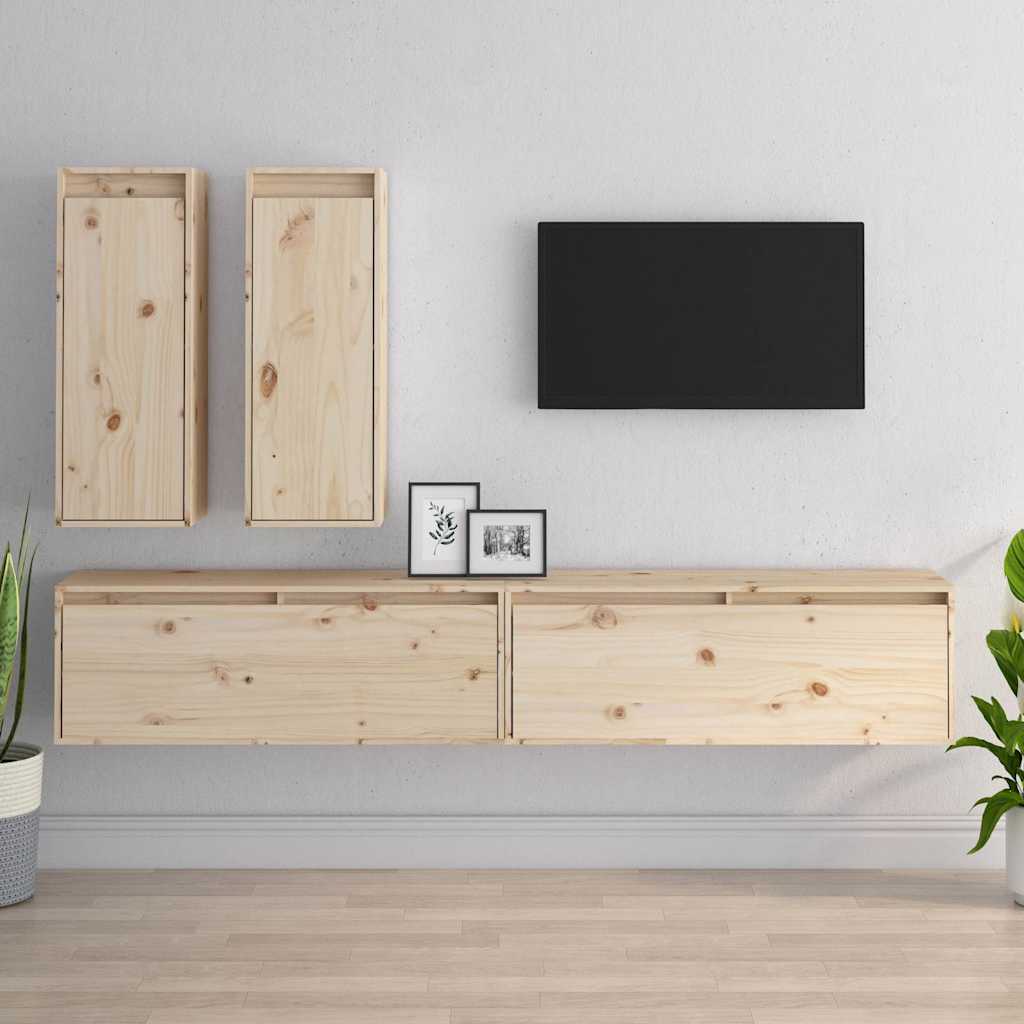 4 Piece TV Cabinet Set Solid Wood Pine