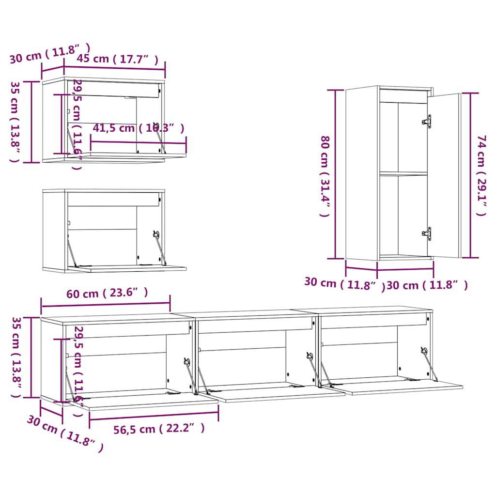 6 Piece TV Cabinet Set Honey Brown Solid Wood Pine