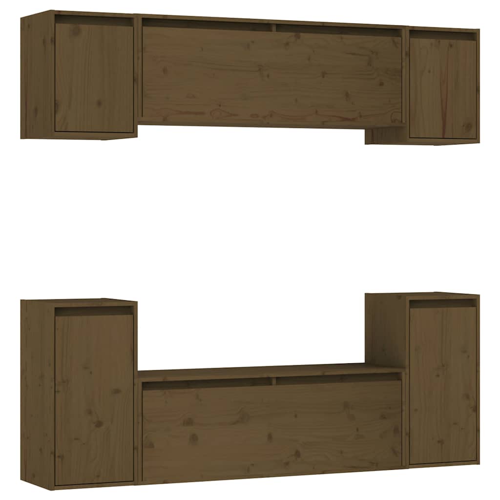 6 Piece TV Cabinet Set Honey Brown Solid Wood Pine