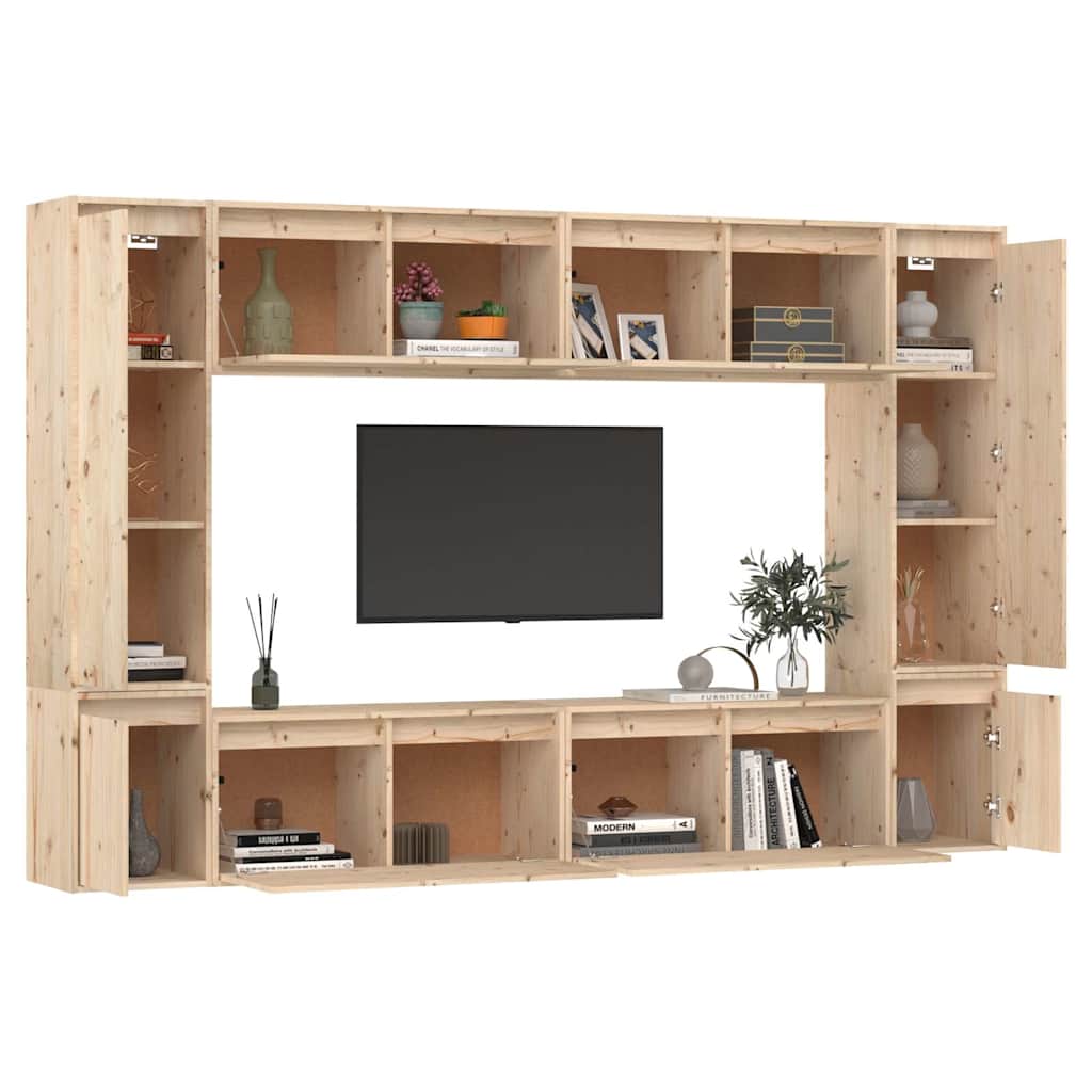8 Piece Wall-mounted TV Cabinet Set Solid Wood Pine