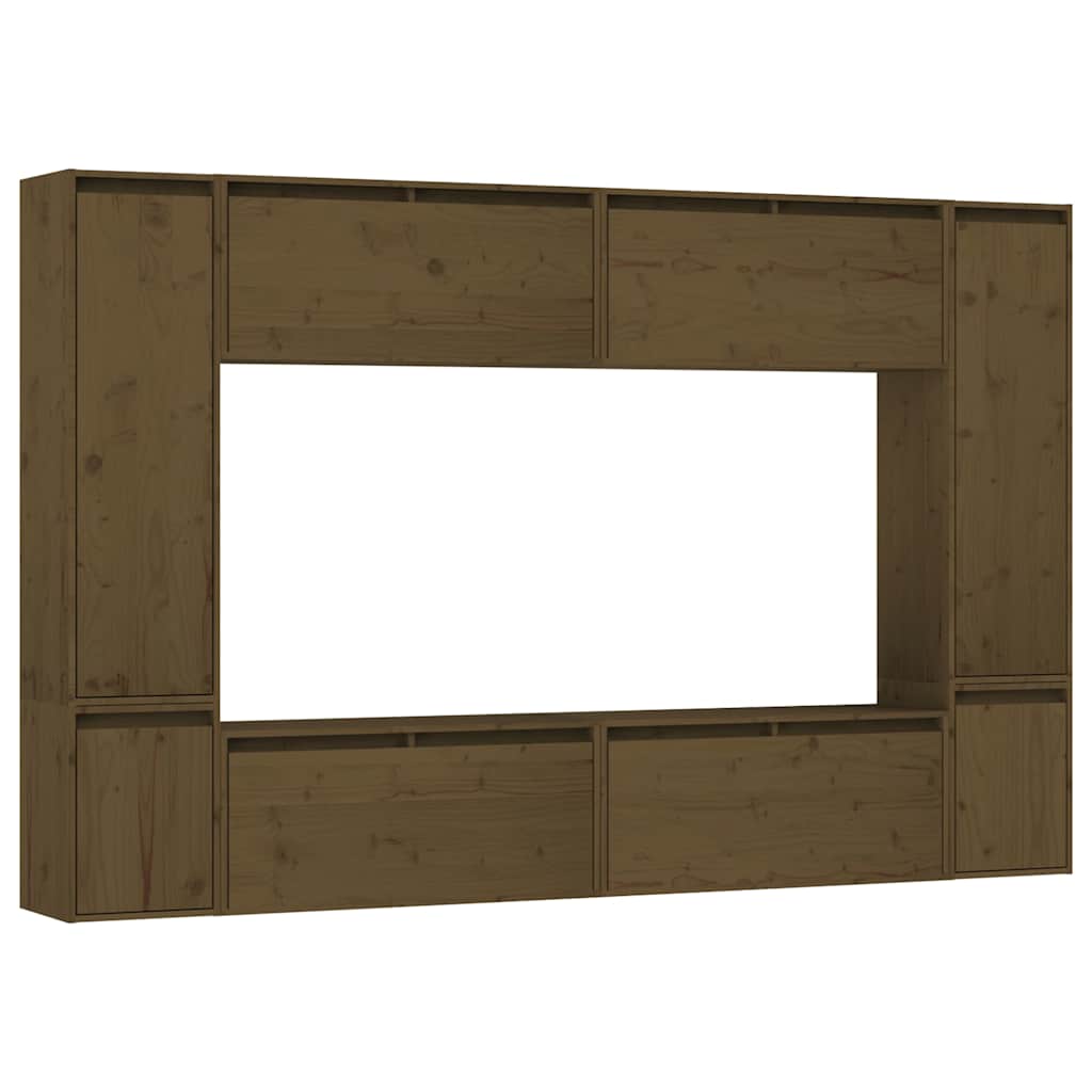 8 Piece Wall-mounted TV Cabinet Set Honey Brown Solid Wood Pine