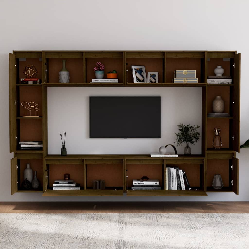 TV Cabinets 8 pcs Honey Brown Solid Wood Pine