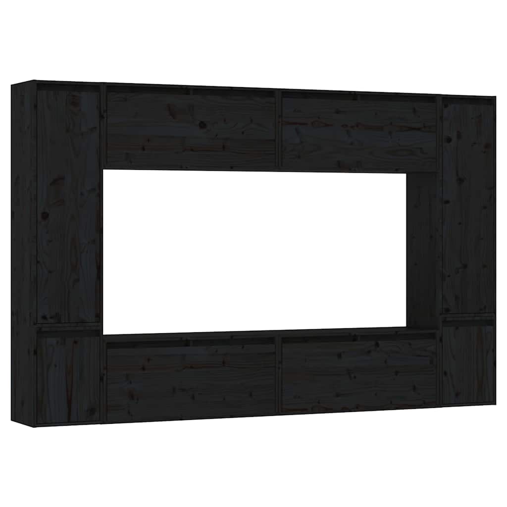 8 Piece Wall-mounted TV Cabinet Set Black Solid Wood Pine