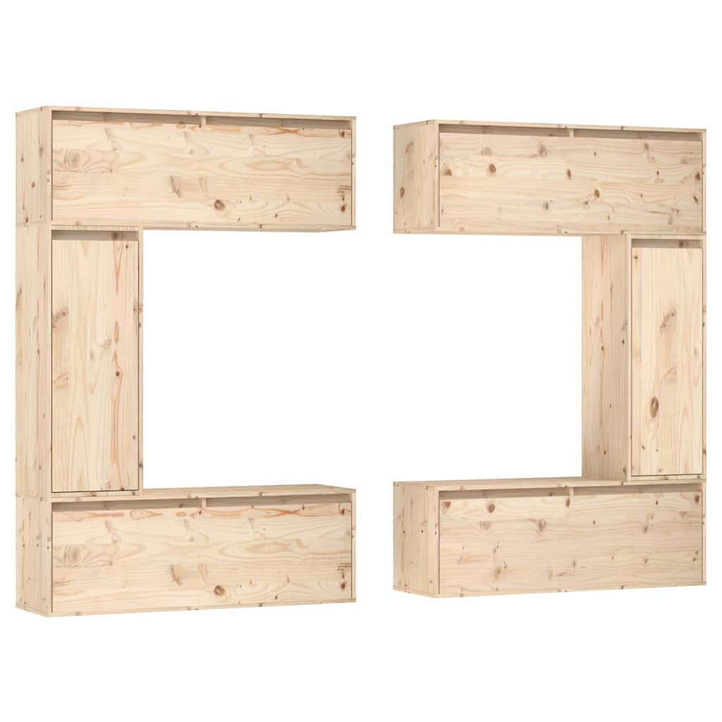 6 Piece TV Cabinet Set Solid Wood Pine