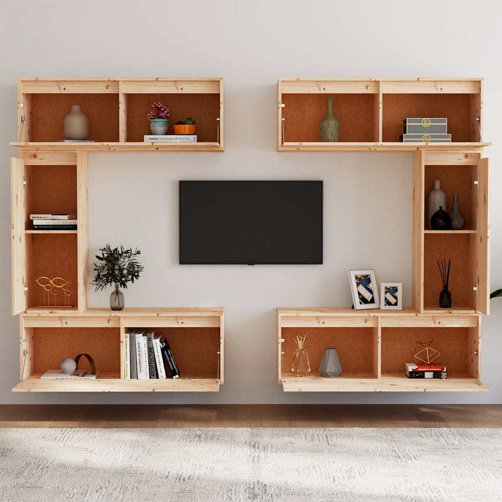 6 Piece TV Cabinet Set Solid Wood Pine