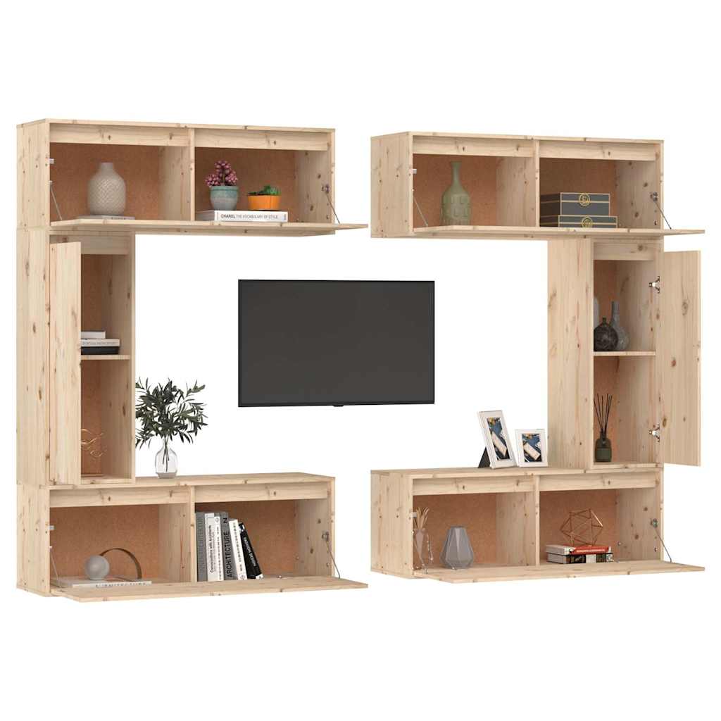 6 Piece TV Cabinet Set Solid Wood Pine