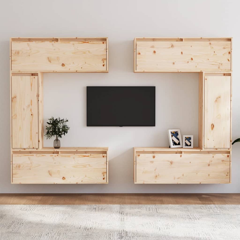 6 Piece TV Cabinet Set Solid Wood Pine