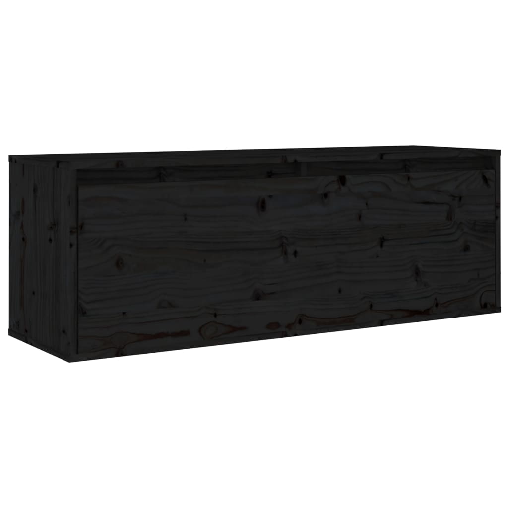 6 Piece TV Cabinet Set Black Solid Wood Pine