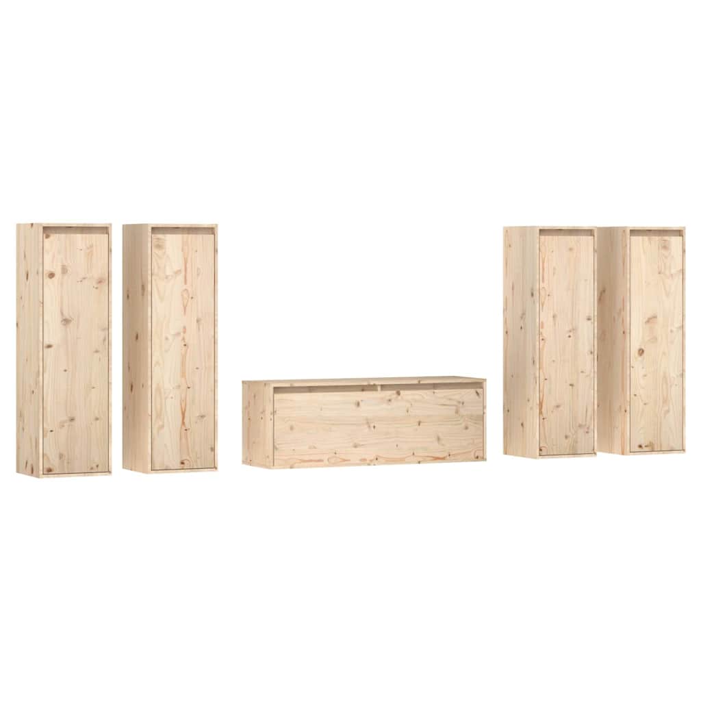 5 Piece TV Cabinet Set Solid Wood Pine