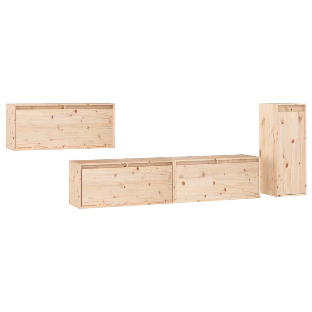 4 Piece TV Cabinet Set Solid Wood Pine