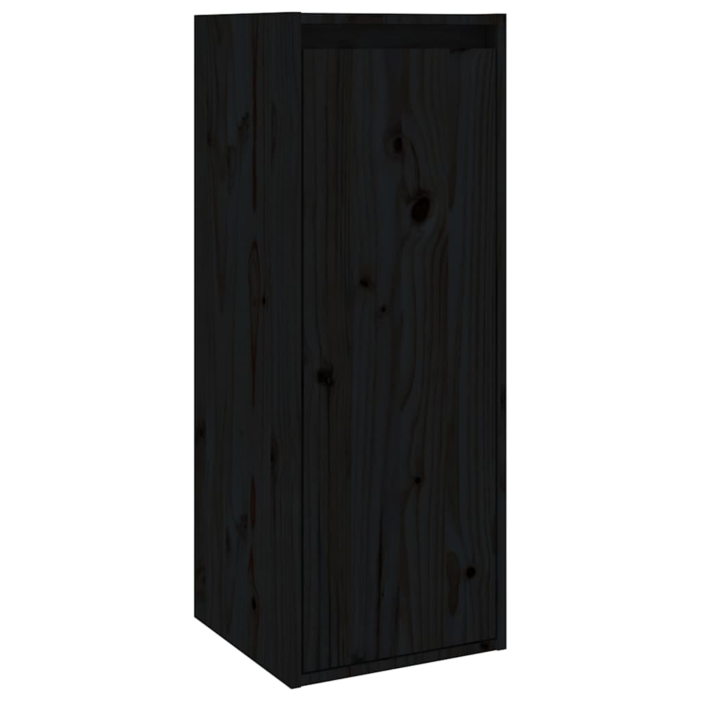 4 Piece TV Cabinet Set Black Solid Wood Pine