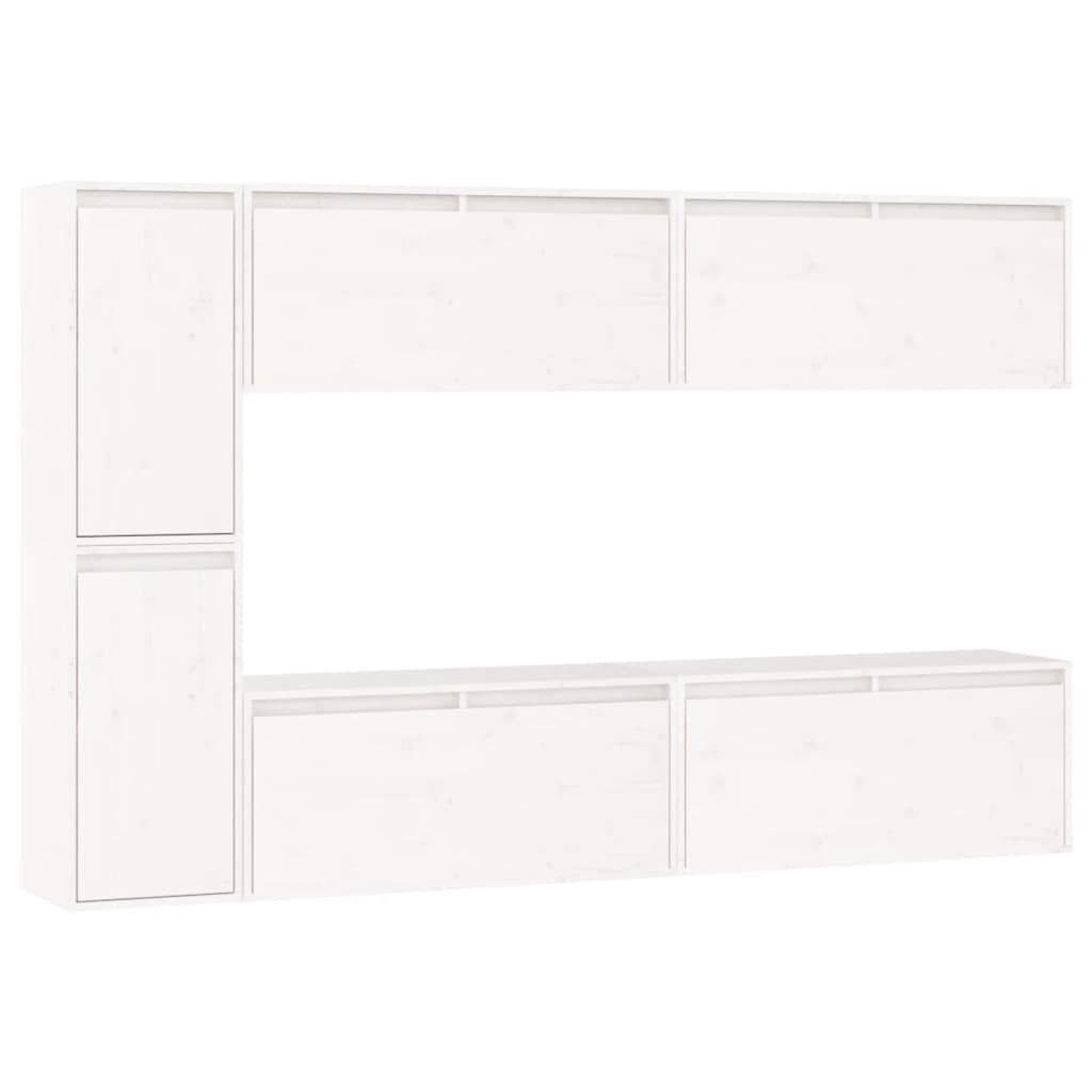 6 Piece TV Cabinet Set White Solid Wood Pine