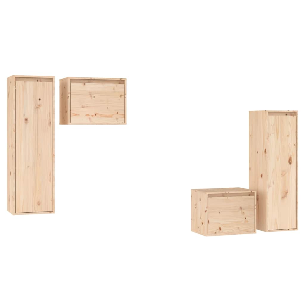 4 Piece TV Cabinet Set Solid Wood Pine