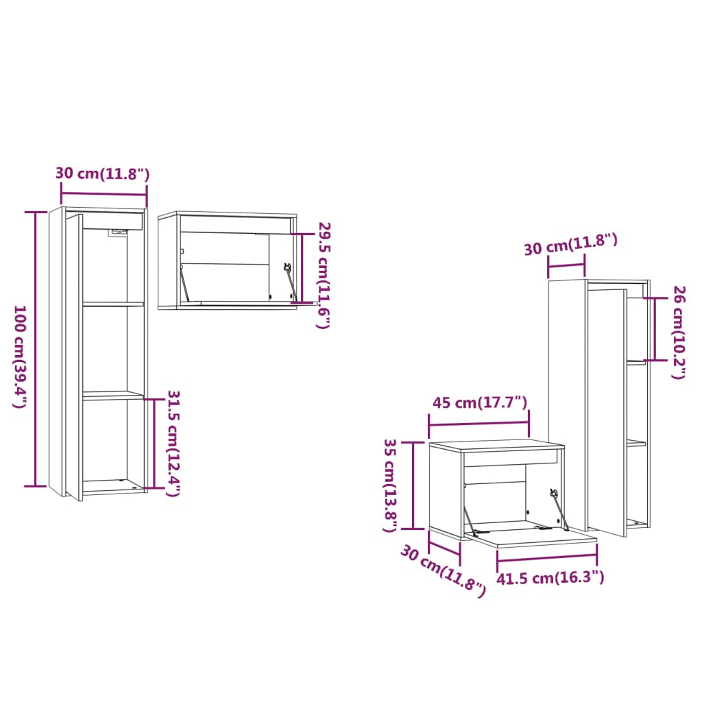 4 Piece TV Cabinet Set Honey Brown Solid Wood Pine