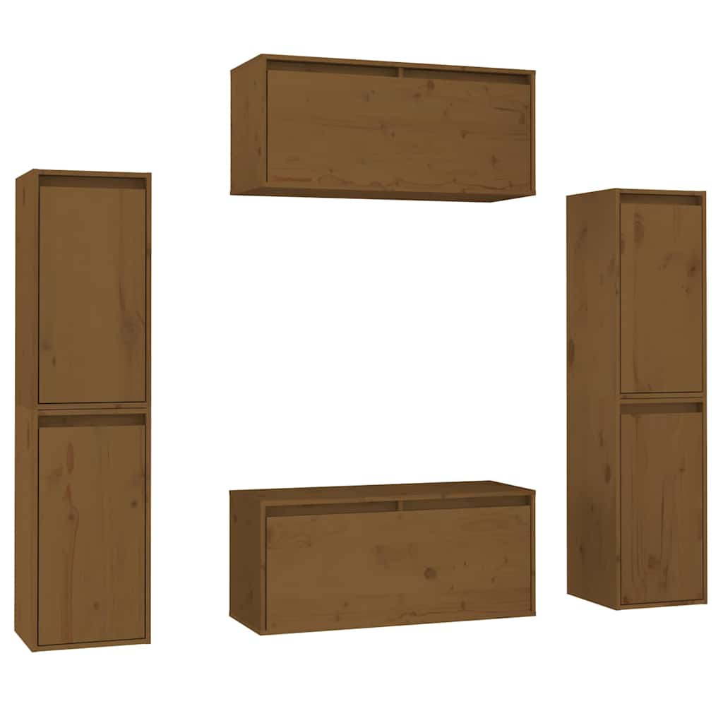 6 Piece TV Cabinet Set Honey Brown Solid Wood Pine