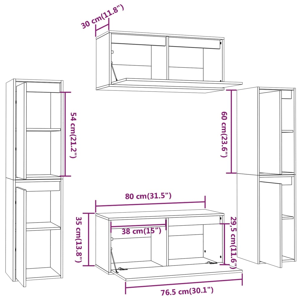 TV Cabinets 6 pcs Honey Brown Solid Wood Pine