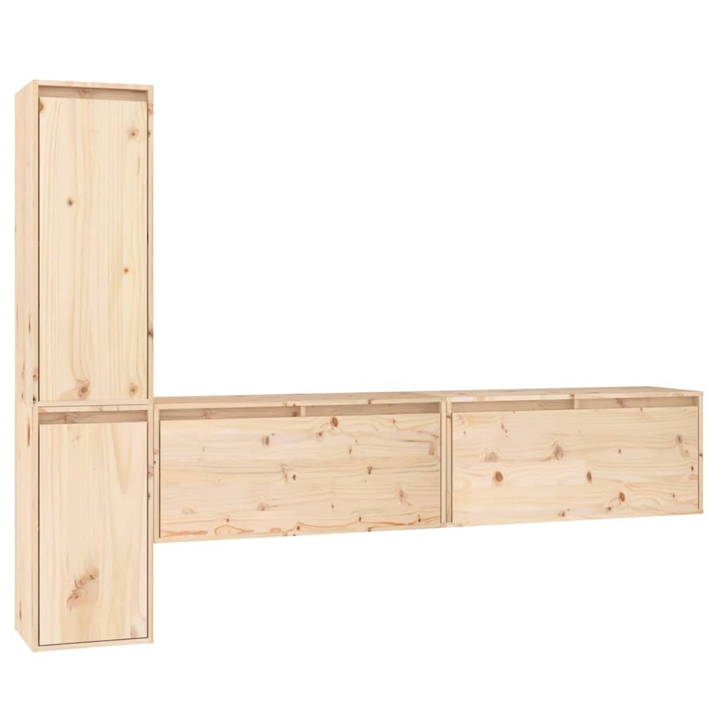 4 Piece TV Cabinet Set Solid Wood Pine