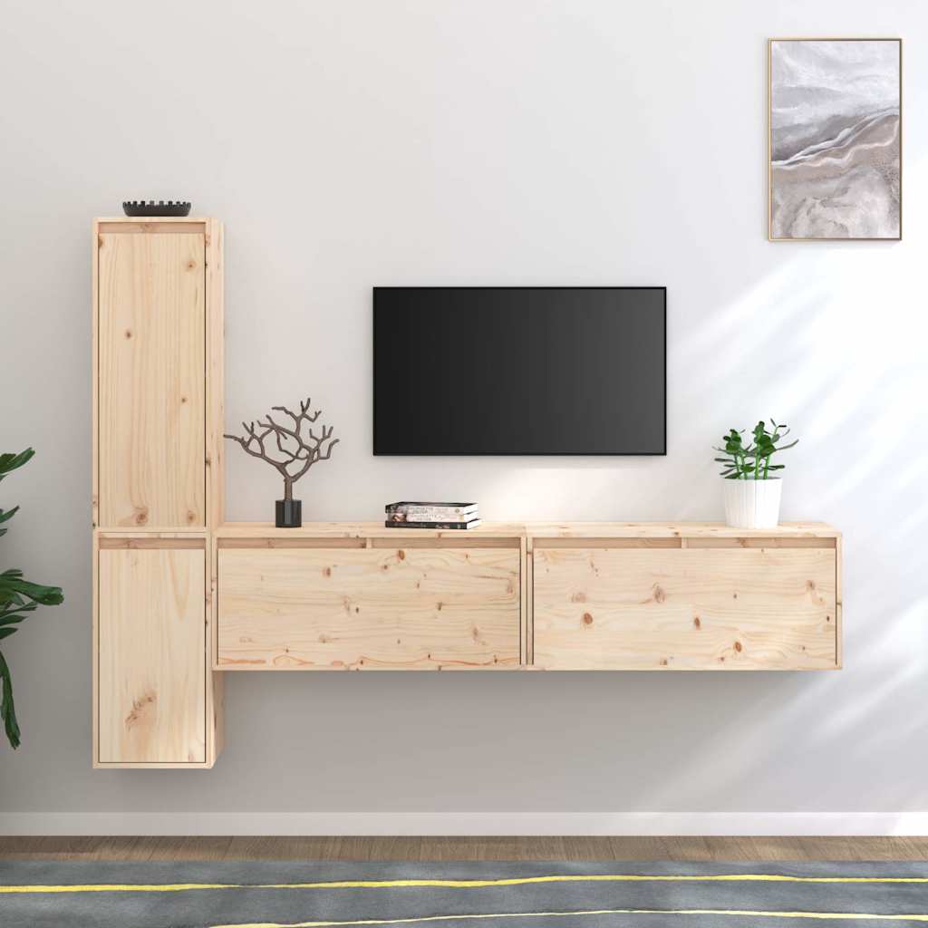 4 Piece TV Cabinet Set Solid Wood Pine
