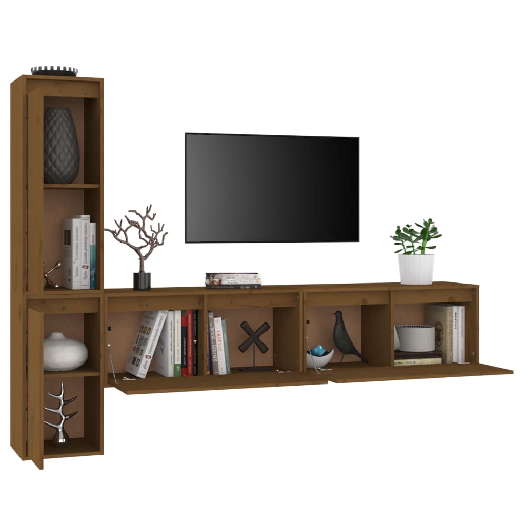 TV Cabinets 4 pcs Honey Brown Solid Wood Pine