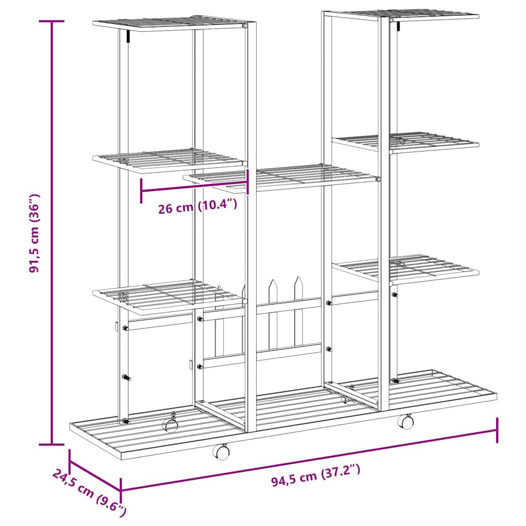 Flower Stand with Wheels 94.5x24.5x91.5 cm Black Iron
