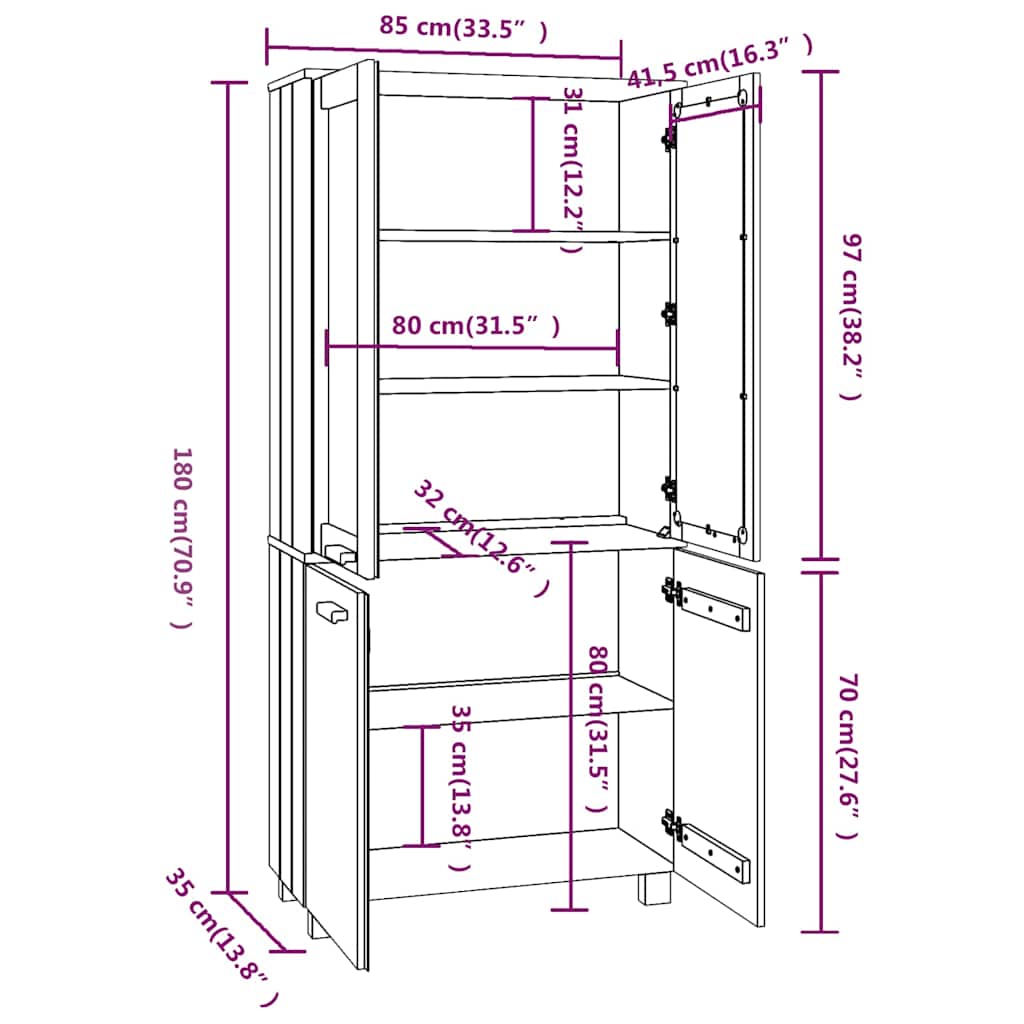 Highboard "HAMAR" Solid Wood Pine Light Grey