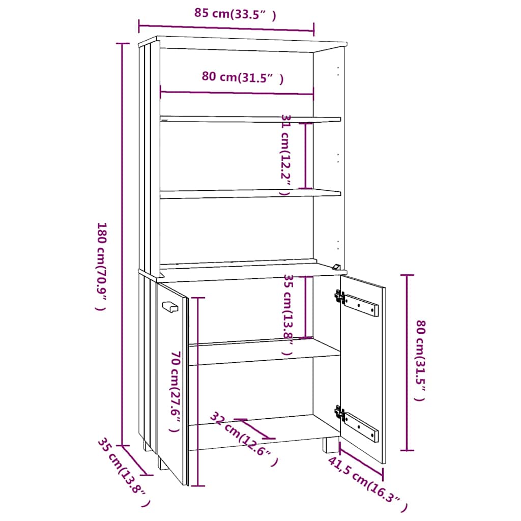 Highboard "HAMAR" Solid Wood Pine Light Grey