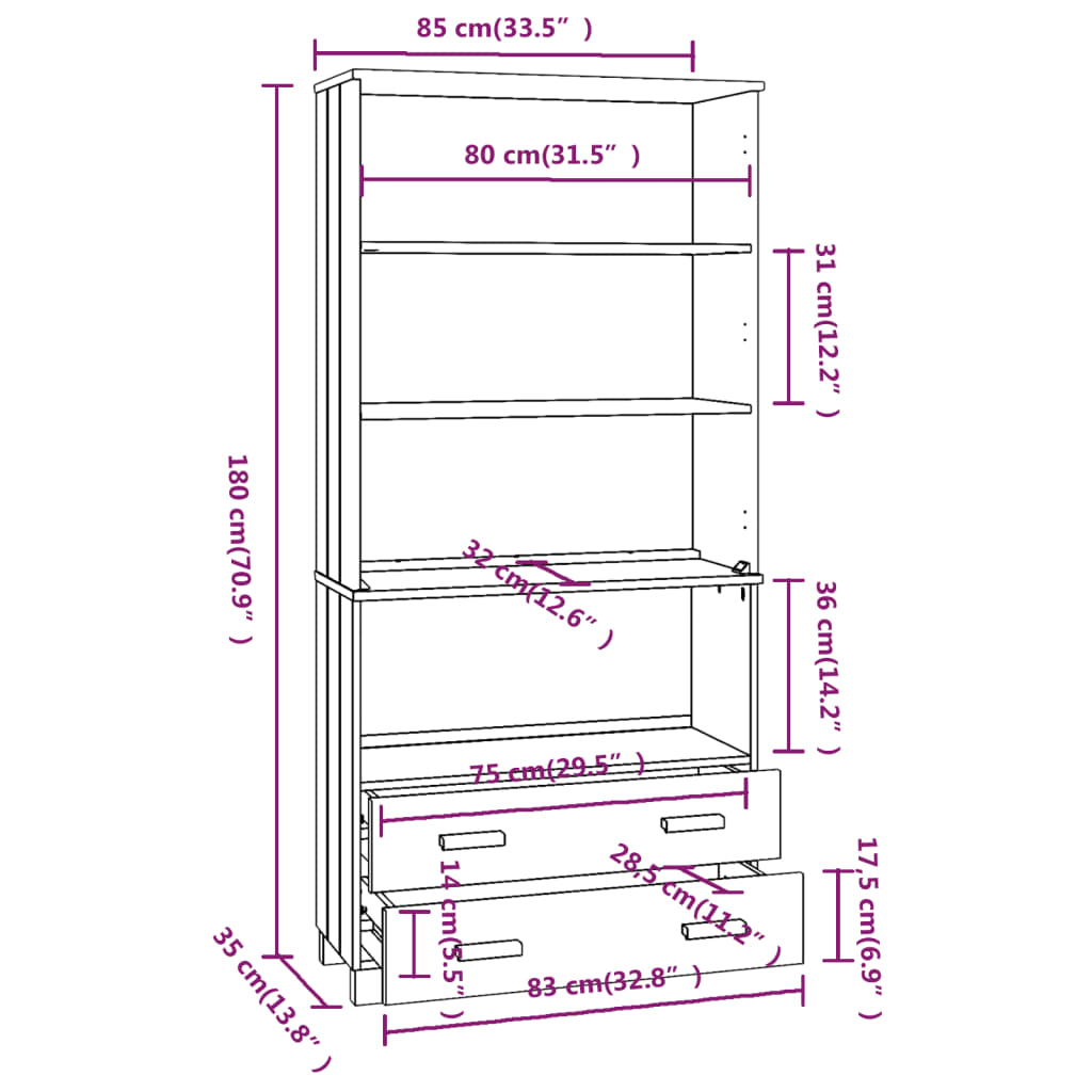 Highboard "HAMAR" Solid Wood Pine White