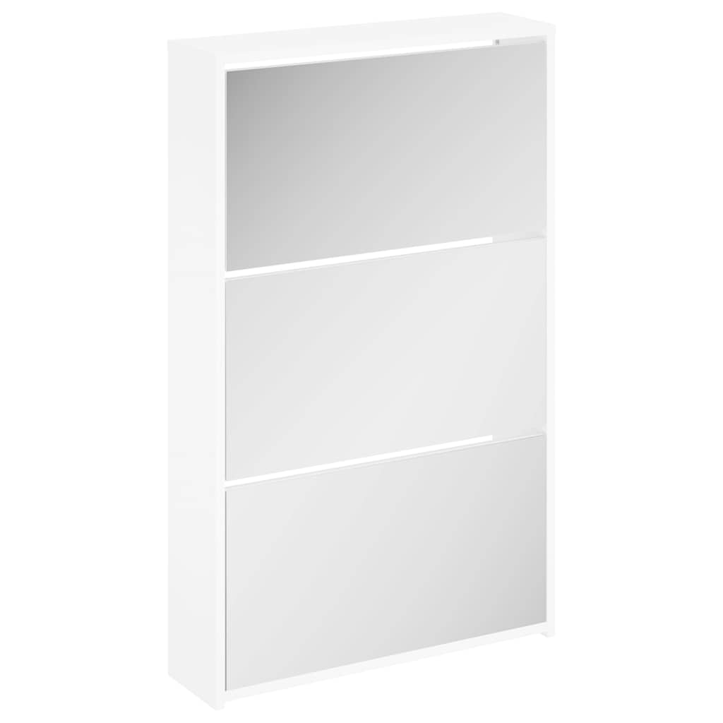 Shoe Cabinet with Mirror 3-Layer High Gloss White 63x17x102.5 cm